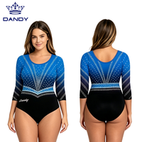Justaucorps de gymnastique ombré violet, rose et noir à manches trois-quarts avec strass, logo de marque personnalisé, en spandex extensible