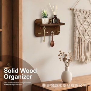 Wooden Wall Mounted Key Hook <b>Rack</b> With <b>Shelf</b> For Entryway Organization - Product Image 4