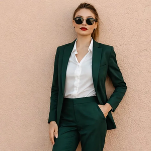 Women’s Luxury <b>Emerald</b> <b>Green</b> Tailored <b>Suit</b> Set Structured Blazer with Notched Lapel and Matching Slim Fit Pants Formal Wear - Product Image 1