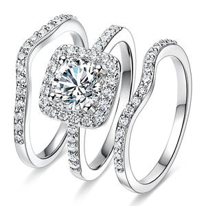 Set di Gioielli da Sposa T0612 in Argento 925 con Anello di Diamanti, Design Geometrico, Gioielli Raffinati da Donna per Matrimonio - Product Image 1