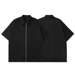 Nuovo stile camicie oversize nere per gli uomini a collo alto 320 Gsm <span class=keywords><strong>cotone</strong></span> camicia con Zip - Product Image 2
