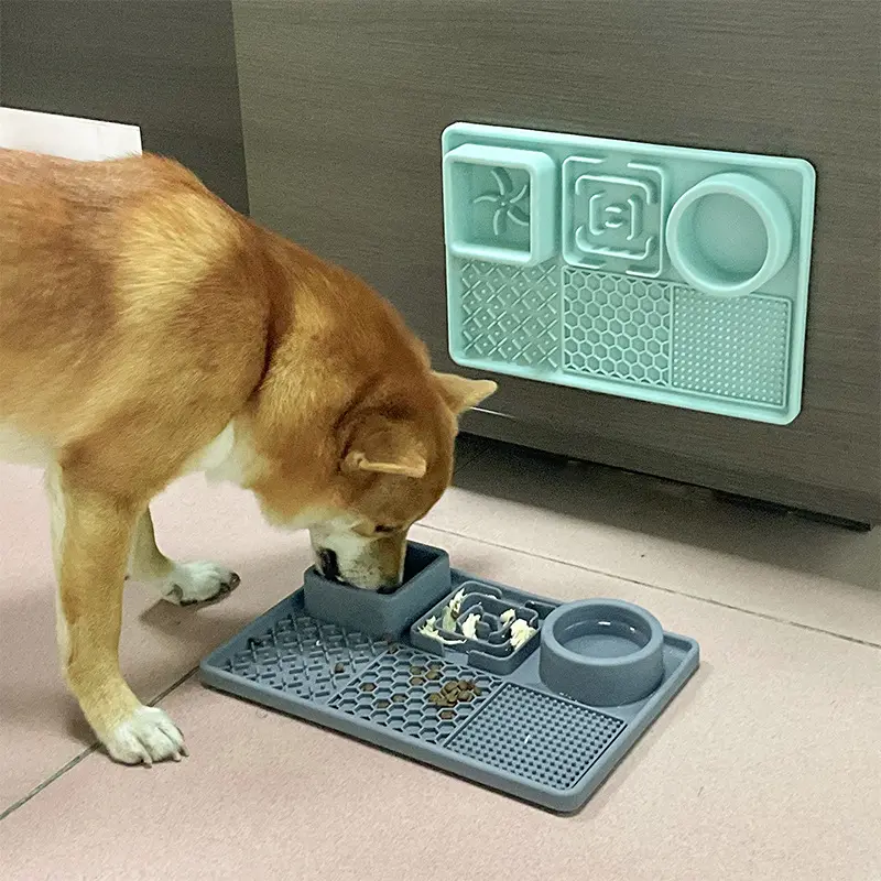 Hấp thụ hình chữ nhật cấp thực phẩm Silicone chống trượt không thấm nước chậm thực phẩm đa chức năng mèo và thức ăn cho chó tấm chống nghẹt thở
