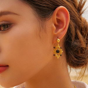 XIXI Pendentif en perles d'œil de tigre plaqué or 18 carats sans ternissement, boucles d'oreilles pour femmes, anneaux réglables en acier inoxydable, bijoux de mode - Product Image 5
