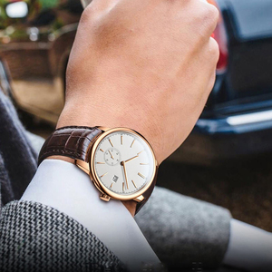 Montre minimaliste en acier inoxydable pour homme, mouvement automatique, bracelet en cuir - Product Image 6