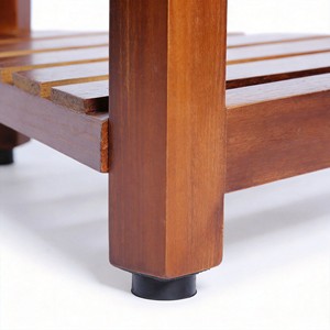 Teak Triangular Bathroom <b>Storage</b> Stool Double Layer Corner Shelf For Shower And <b>Bath</b> Use Amber Color - Product Image 3