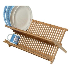 Bamboo Dish Rack <b>Collapsible</b> Double Tier Draining Rack For Kitchen Countertop <b>Storage</b> - Product Image 5