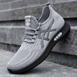 Cross Border Plus Size Men's Sports Shoes Wholesale Fly Woven Running Casual Summer Slip On Breathable with Solid Color Pattern - Product Image 6