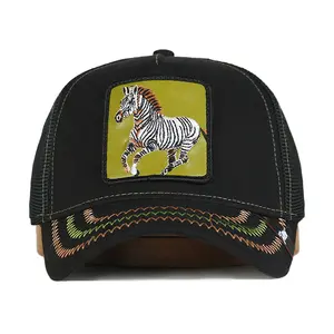 Kap toptan 5 Panel nakış yama örgü şoför şapkası özel spor kap orijinal Gorras de Animales en kaliteli