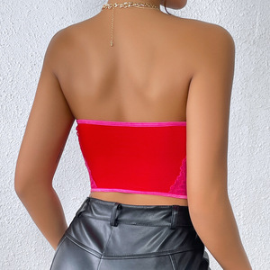 XS-L filles épicées européennes et américaines <span class=keywords><strong>Sexy</strong></span> coloré bas poitrine Wrap gilet épissé dentelle acier anneau haut en arête de poisson - Product Image 4