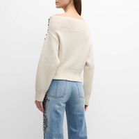 Sweater wanita Satu leher kustom dekorasi kancing Pullover atasan rajut tanpa tali seksi Sweater wanita Pullover longgar warna polos