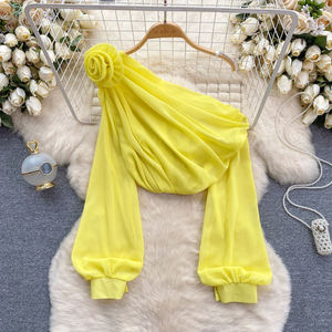 Nouvelle Collection Été 2025 – Top en Chiffon Style Coréen pour Femme, Motif Floral, Manches Courtes, Tissé, Tendance Décontractée, Idéal pour les Jeunes Filles - Product Image 5