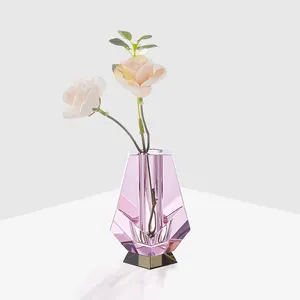 Venda quente Moderno Estilo Simples Transparente Cristal Vaso Decoração Interior Rosa Vidro De Cristal Flor Bud Vaso