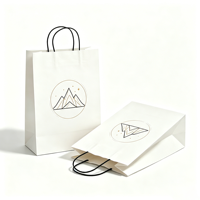 Sacs shopping en papier kraft personnalisés avec logo pour restaurants, vente en gros, poignées imprimées acceptées pour l'emballage alimentaire et la promotion