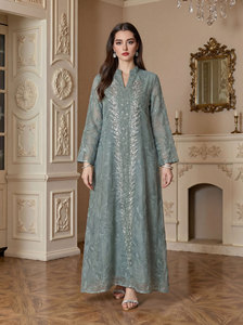 Elegante maglia ricamata bordata di Design Abaya nuovo materiale in poliestere per la primavera dell'autunno ispirato Dubai per medio-orientale - Product Image 6