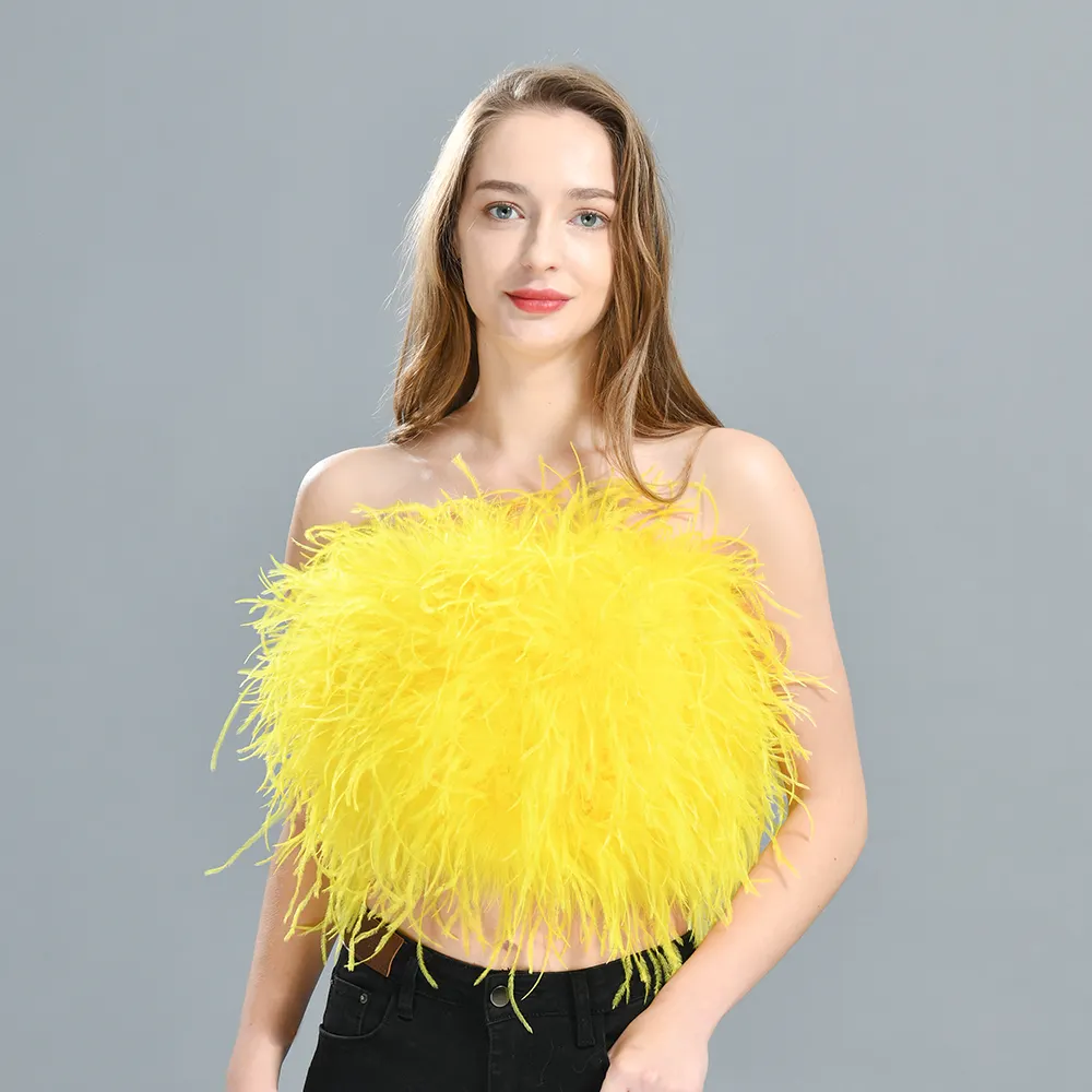 Wholesale Feather Fur Tank Tops Fashion Tube Chest Wrap Sexy Strapless Fluffy Luxury Women Cropped Ostrich White Feather Top