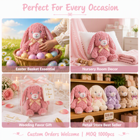 Jolie Peluche Lapin Rose à Poils Bouclés, Longues Oreilles, avec Nœud en Ruban, Doux et Câlin, Cadeau de Pâques, Vente en Gros OEM