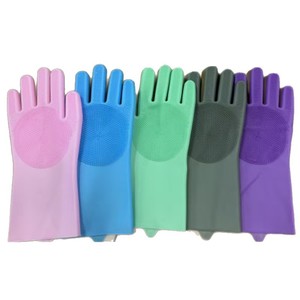 Gants de lavage de la vaisselle en silicone, épais, imperméables, 30 cm, pour le nettoyage de la cuisine, rose, bleu, violet, vert, gris, couleur unie - Product Image 5