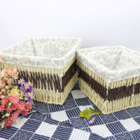 Panier de rangement rectangulaire en corde de papier Beige marron tissé mixte
