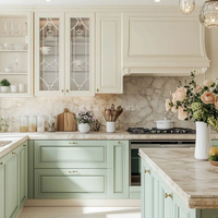 Villa américaine moderne Maison complète Armoire d'îlot de cuisine modulaire personnalisée Comptoir en pierre de quartz intégré Usine en bois 5 ans