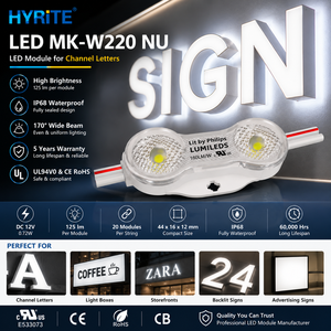 Module LED HYRITE Samsung Lumileds 2835 SMD IP68 DC12V 170 Degrés Blanc Naturel Adhésif 3M Lettres Lumineuses Extérieures CRI80 1W - Product Image 1