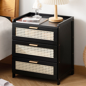 Modern Minimalist Nightstand Wood Top 3 Drawer Storage Bedroom Furniture - Product Image 1