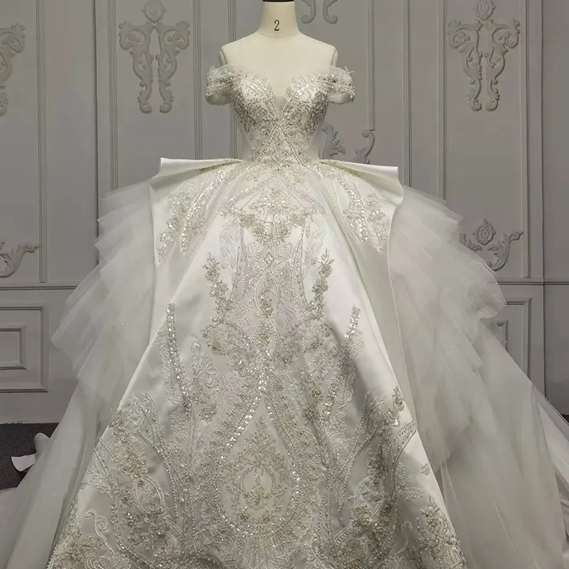 9850 माँ दुल्हन की शादी की पोशाक मनके वी गर्दन से अधिक आकार के हीरे Bling Bling Bling ब्राइडल गाउन शादी की पोशाक
