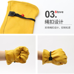 Gants isolés en cuir jaunes résistants à la chaleur pour le soudage, le barbecue en plein air, le camping, le cyclisme, gants de protection pour adultes - Product Image 5