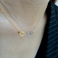 Collier pendentif double anneau en argent sterling S925 avec zirconiums cubiques CZ, nouveau design luxueux, pour femmes, Saint-Valentin