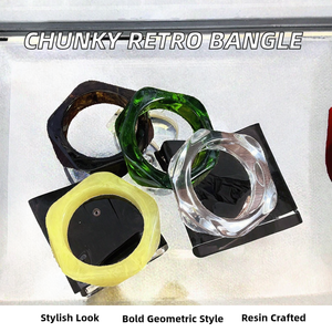 Pulseras Grandes de Resina Acrílica, Geométricas, Modernas, Retro, Económicas, para Fiestas, Resistentes a la Decoloración, para Chicas y Mujeres - Product Image 2