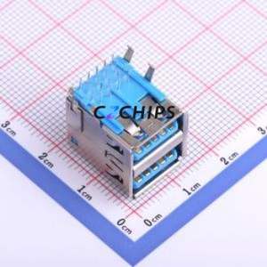 USB-303WSD-BRY USB Connector Bent Lead Through Hole Connector Type-A USB 3.0 Female Right Angle Insert - Product Image 1