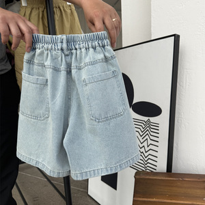 <span class=keywords><strong>Pantaloncini</strong></span> Estivi in Denim Americano Azzurro Chiaro per Bambini, Stile Western a Vita Media, Vestibilità Larga, Denim Sabbiato, Abbinabili con Tutto - Product Image 3