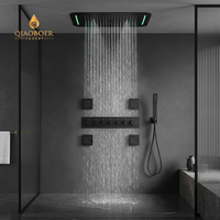 Ensemble de douche thermostatique intelligent à LED 6 fonctions pour salle de bain moderne, avec jets de massage cascade et douchette à main, système SPA
