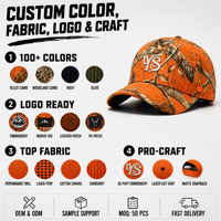 Casquette de baseball camouflage personnalisée avec logo brodé 3D, découpe laser, dos réglable, fermeture snapback pour la chasse en extérieur avec motif camouflage lumineux