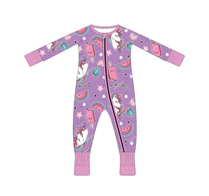 Nuovo Design <span class=keywords><strong>Pigiama</strong></span> Estivo per Neonati Manica Lunga in Bambù <span class=keywords><strong>con</strong></span> Stampa <span class=keywords><strong>Unicorno</strong></span> Cerniera YKK Comodo Antibatterico Abbigliamento per Bambini - Product Image 2