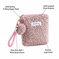 Sac cosmétique en fausse fourrure imprimé léopard ODM pour femme, grande capacité, trousse de toilette de voyage, porte-clés cœur en peluche, mignon, automne-hiver