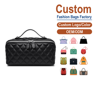 Quilted Diamond PU Leather Cosmetic Bag, Handheld Toiletry Organizer, OEM/ODM Custom Factory, Travel Makeup <b>Case</b> - Product Image 1