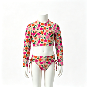 Costume da bagno due pezzi all'ingrosso per bambina 2026 con maniche, set da bagno due pezzi a maniche lunghe per ragazze adolescenti e pre-adolescenti all'ingrosso - Product Image 3