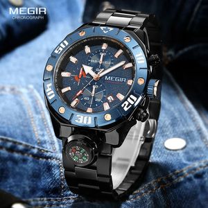 MEGIR 2219 โครโนกราฟชายส่องสว่างควอตซ์นาฬิกาตกแต่งเข็มทิศแบรนด์ชั้นนําสําหรับผู้ชายแฟชั่นกีฬานาฬิกาข้อมืออัตโนมัติวันที่ - Product Image 3