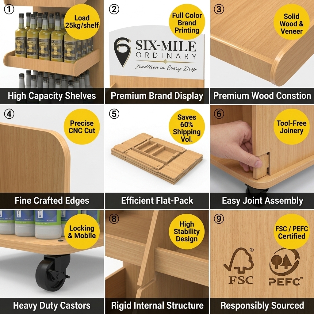Wholesale Custom Wooden Beverage Display Stand Wine Syrups Liquor Bottle Display Rack Retail Shop Shelf with Branding Header ODM — view 3