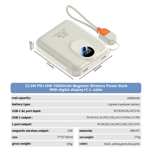Batería Externa Magnética Inalámbrica de 10000mAh con <span class=keywords><strong>Carga</strong></span> Rápida PD de 22.5W, Portátil, con Cordón y Pantalla Digital para <span class=keywords><strong>iPhone</strong></span> 17, 16 y 15 - Product Image 6