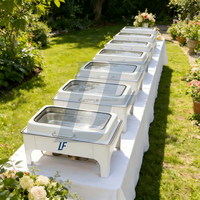 Luxe roestvrijstalen glazen chafing dish buffet warmhoudpan 9L capaciteit warmwatercirculatie 50-70°C