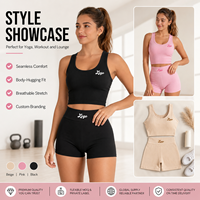Conjunto Deportivo de Verano con Textura Acanalada Sin Costuras, Top Deportivo Elástico y Suave con Cuello Redondo, Pantalones Cortos de Cintura Alta para Pilates