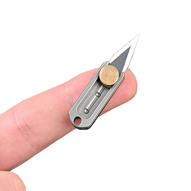EDC Titanium Brass Button Metal Alloy Light Weight Mini Little Tiny Small Wallet Button Push Keychain Pocket Knife