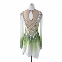 Robe de patinage artistique pour enfants et adultes, dégradé vert et blanc, maille à manches longues, dos en strass en forme de larme, pour compétition et spectacle