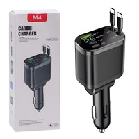 Cargador de Coche USB Retráctil 5 en 1 con Carga Rápida PD de 120W, Adaptador Tipo C para Teléfono Móvil con Cables