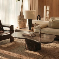Table basse WeiVibe en marbre Emperador foncé, piédestal sculptural, vente en gros sur mesure pour salon d'entreprise