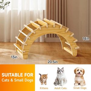 Wooden Arched Cat <b>House</b> Semi Circle Multifunctional Pet <b>Bed</b> For Indoor Cats Medium Size - Product Image 3