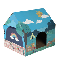 Lit pour chat avec illustration de forêt de parc d'attractions intégrée, maison en carton, un clic pour gratter, se cacher et se reposer