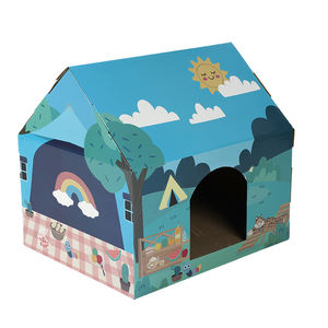Cama para Gatos con Ilustración de Parque de Atracciones y <span class=keywords><strong>Bosque</strong></span>, Casa de Cartón, un Clic para Rascar, Esconderse y Descansar - Product Image 6