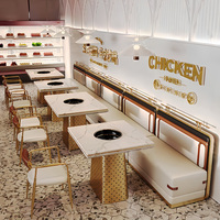 Ensemble table et chaises en acier inoxydable pour restaurant de fondue, salon de thé et restaurant de barbecue, thème industriel, avec banquette et combinaison de sièges en filet